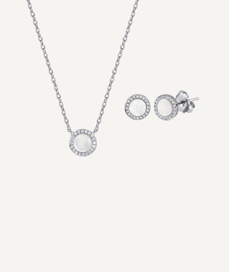 Set Silver Platinum Plated Necklace and earrings Zirconia Pearls