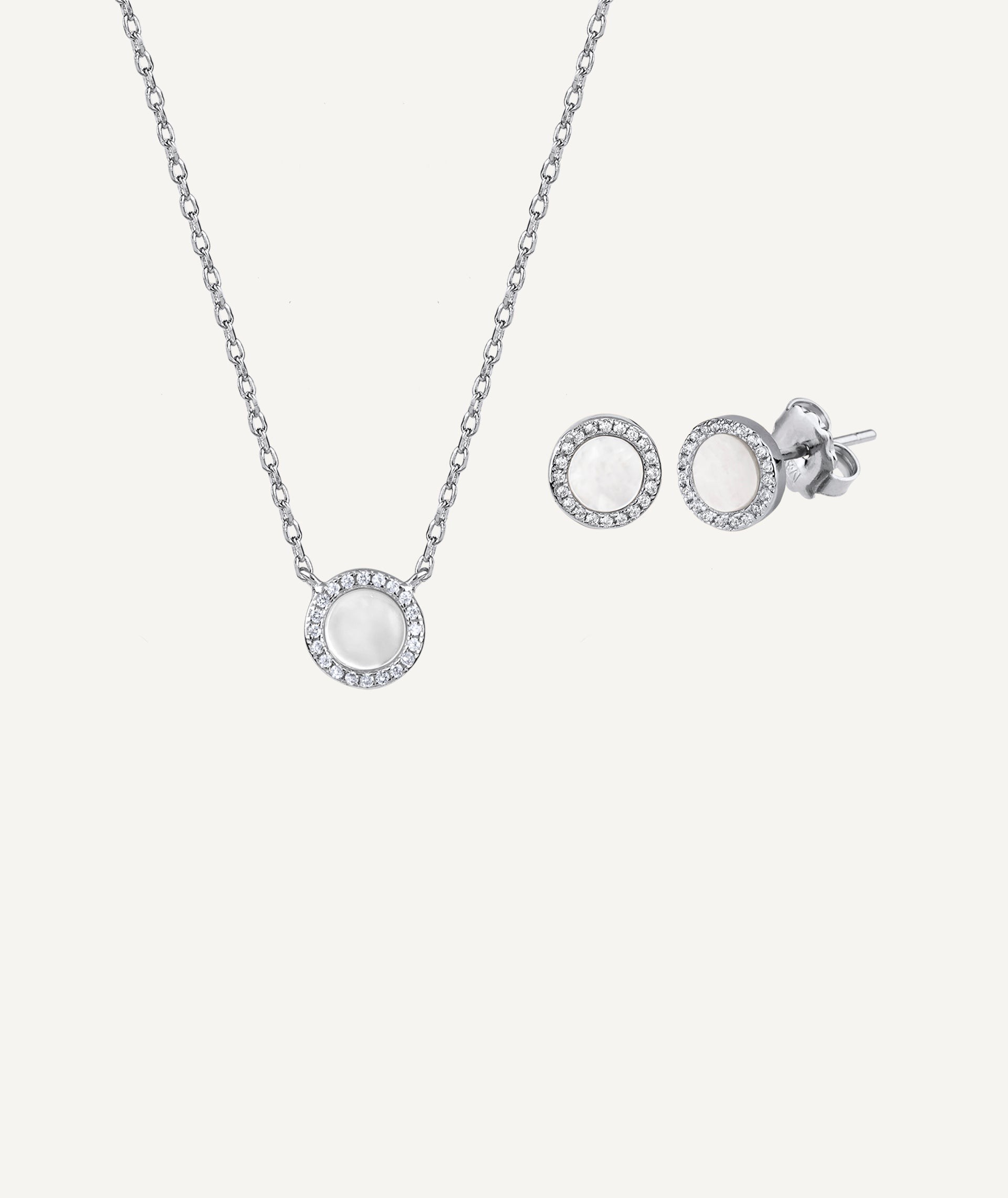 Set Silver Platinum Plated Necklace and earrings Zirconia Pearls