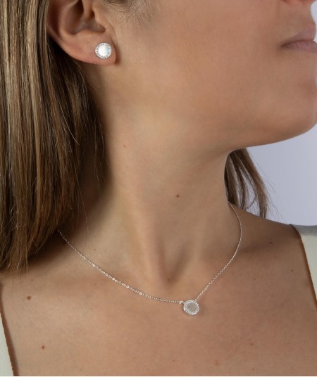 Set Silver Platinum Plated Necklace and earrings Zirconia Pearls
