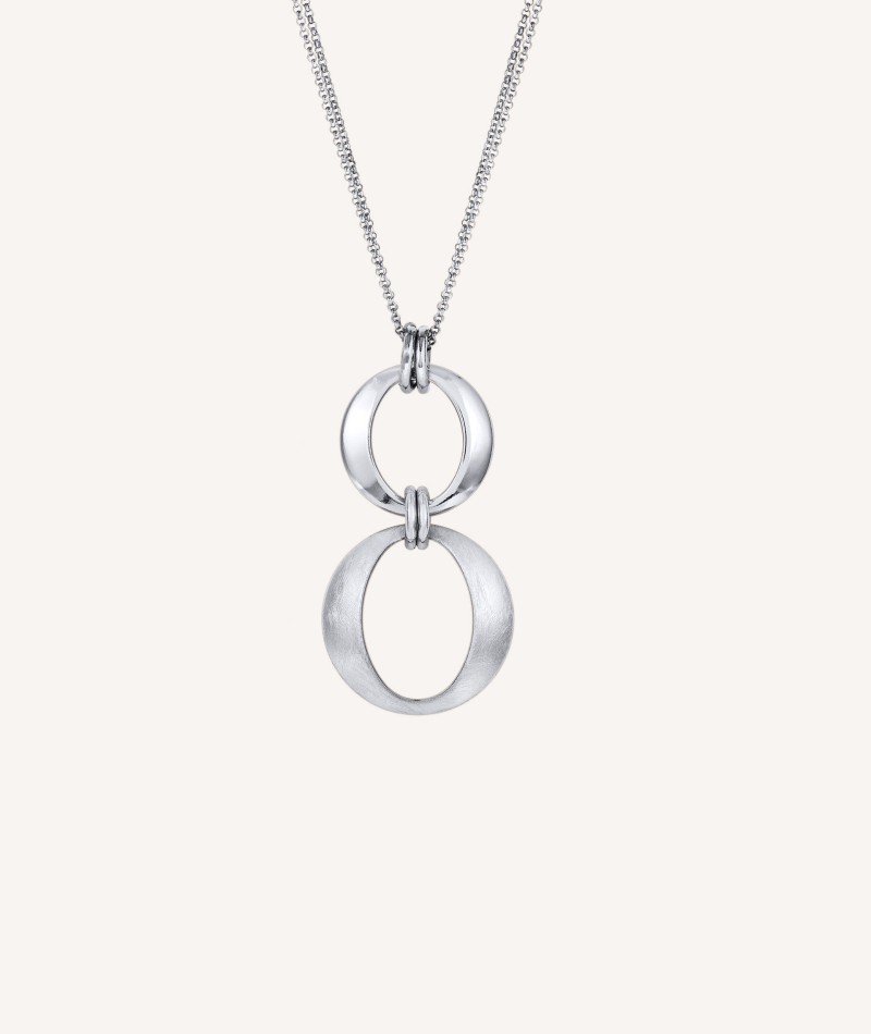 Fandango Pendant 925 Sterling Silver plated scratched and shiny texture with double chain