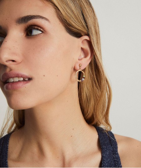 Pendientes Fosquet  chapado Oro 18 Kt aro piedras naturales