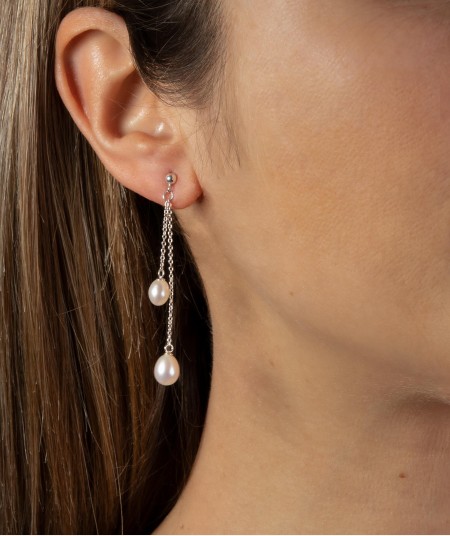Pendientes Grau doble cadena perlas