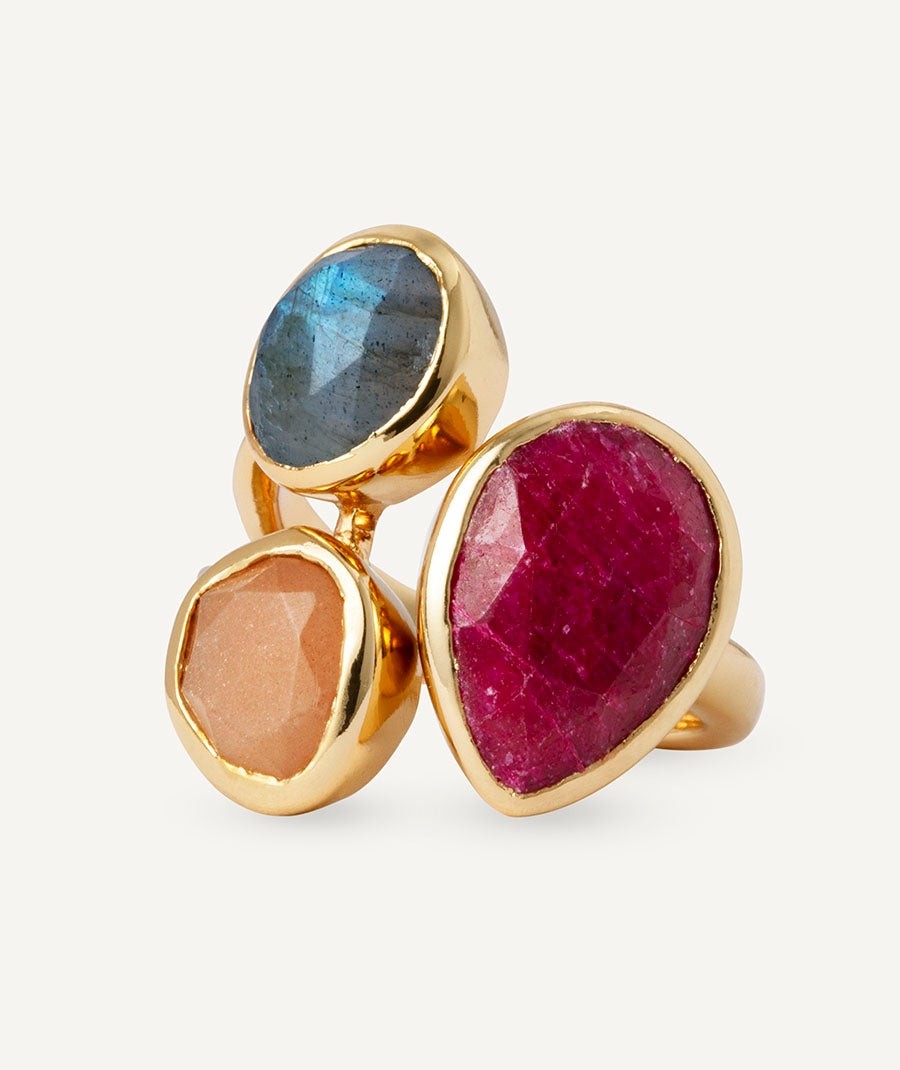 Anillo Roseta con piedras naturales multicolor