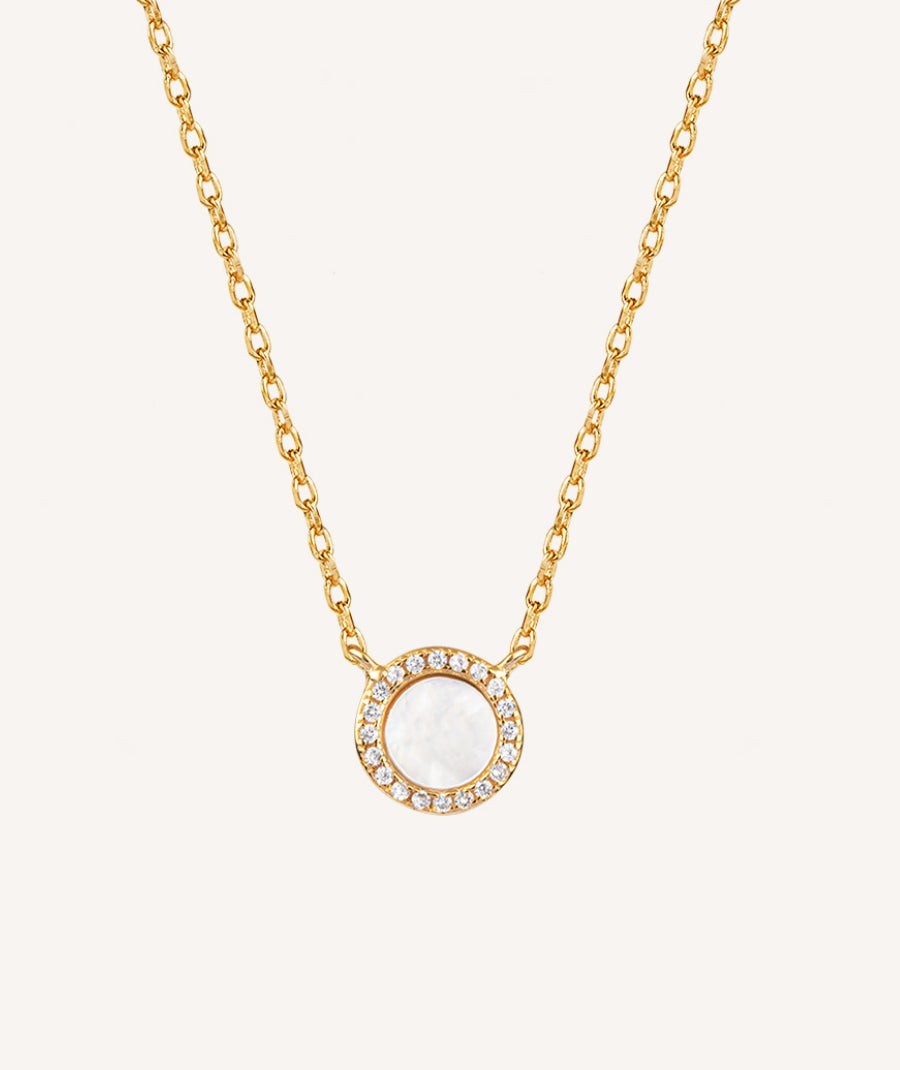 Collar Plata Acabada Oro 18Kt Circulo Madre Perla