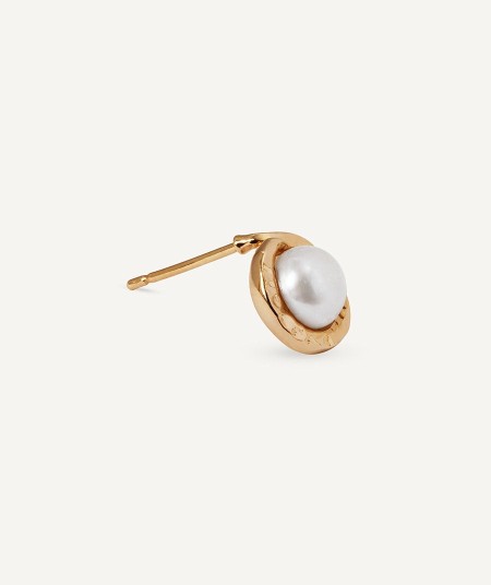Earrings button white cultured pearl