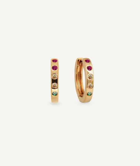 Pendientes de aro redondos con mini circonitas multicolores