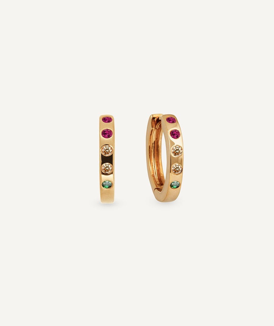 Earrings round hoop with mini multicolor cubic zirconia
