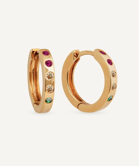 Earrings round hoop with mini multicolor cubic zirconia