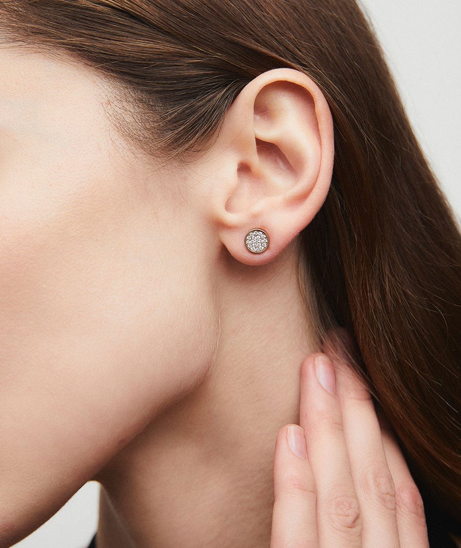 Earrings circle button Ella with cubic zirconia