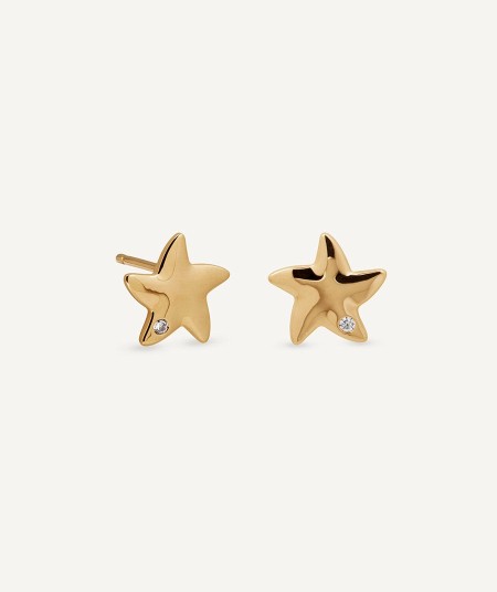 Earrings star button with cubic zirconia