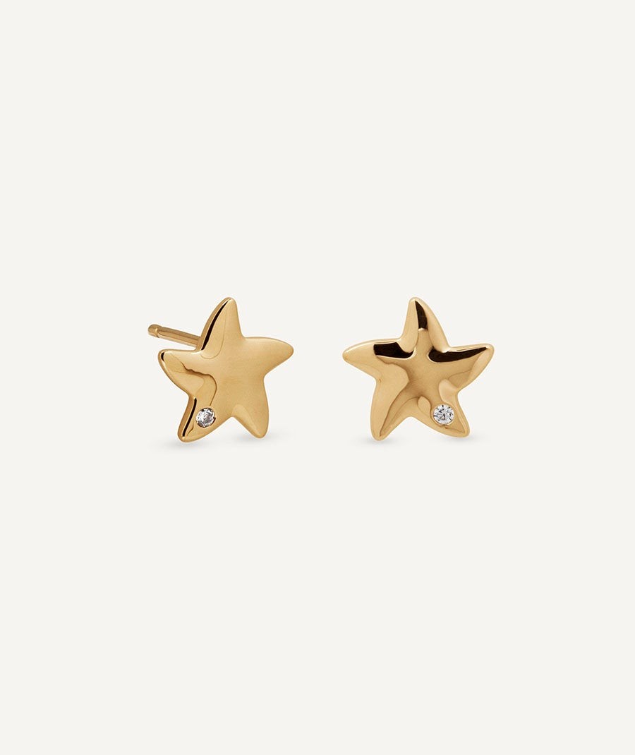Earrings star button with cubic zirconia