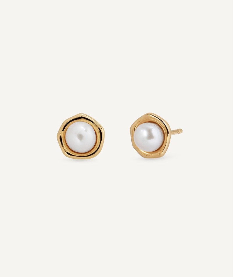 Earrings button white cultured pearl