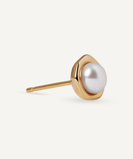 Earrings button white cultured pearl