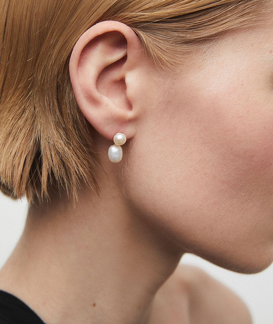 Earrings long Mila with white cultured pearls