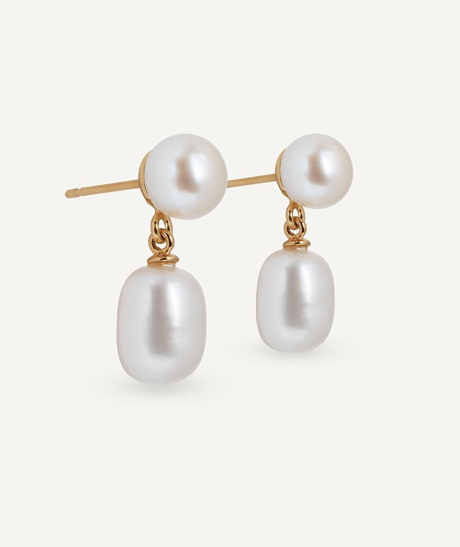 Earrings long Mila with white cultured pearls