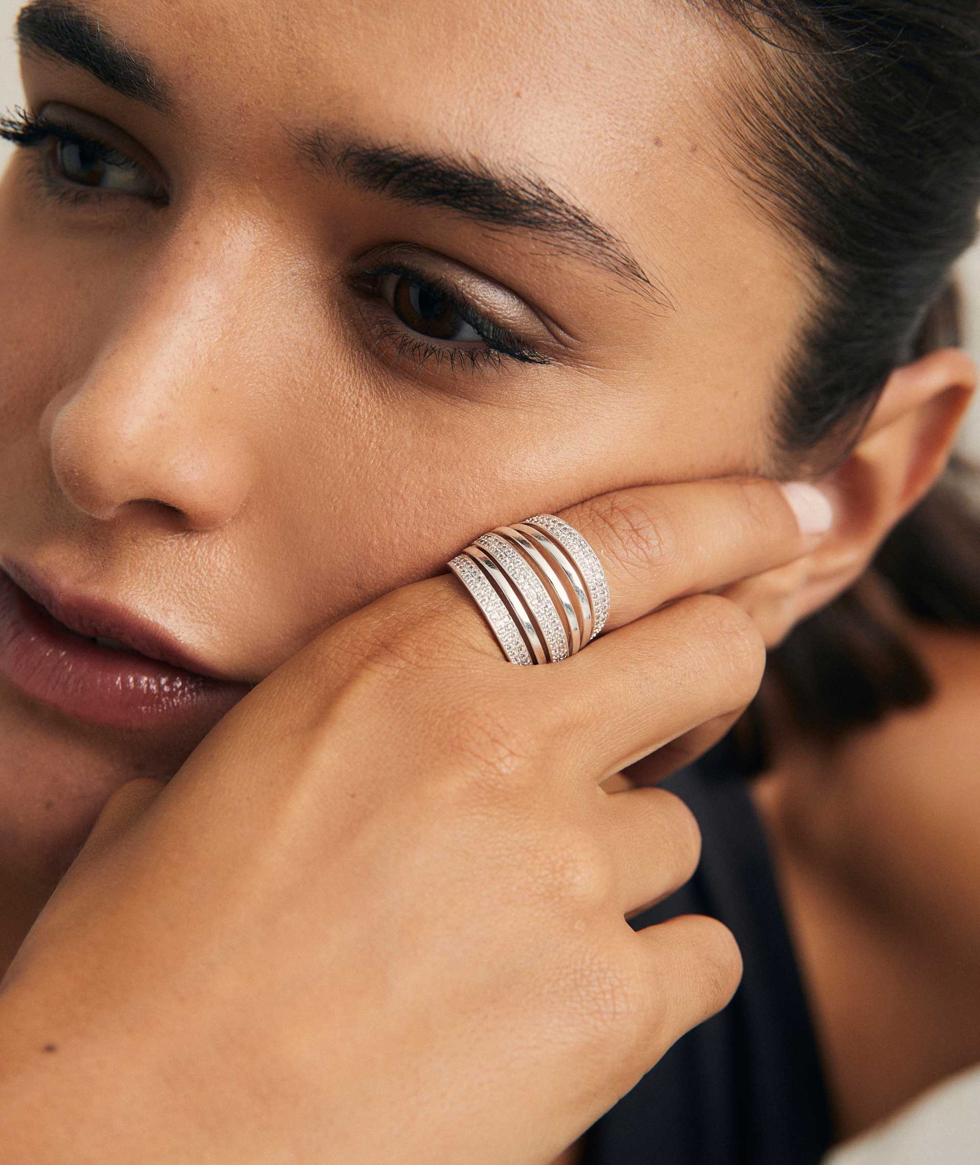 Ring Irene silver plated strips with circumlides