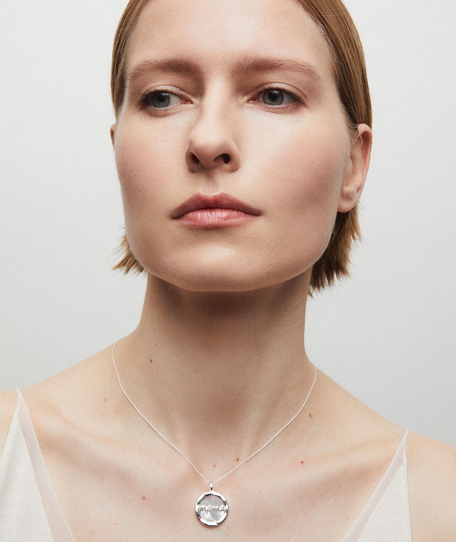  Pendant Mama mini circle in mother-of-pearl and zirconia