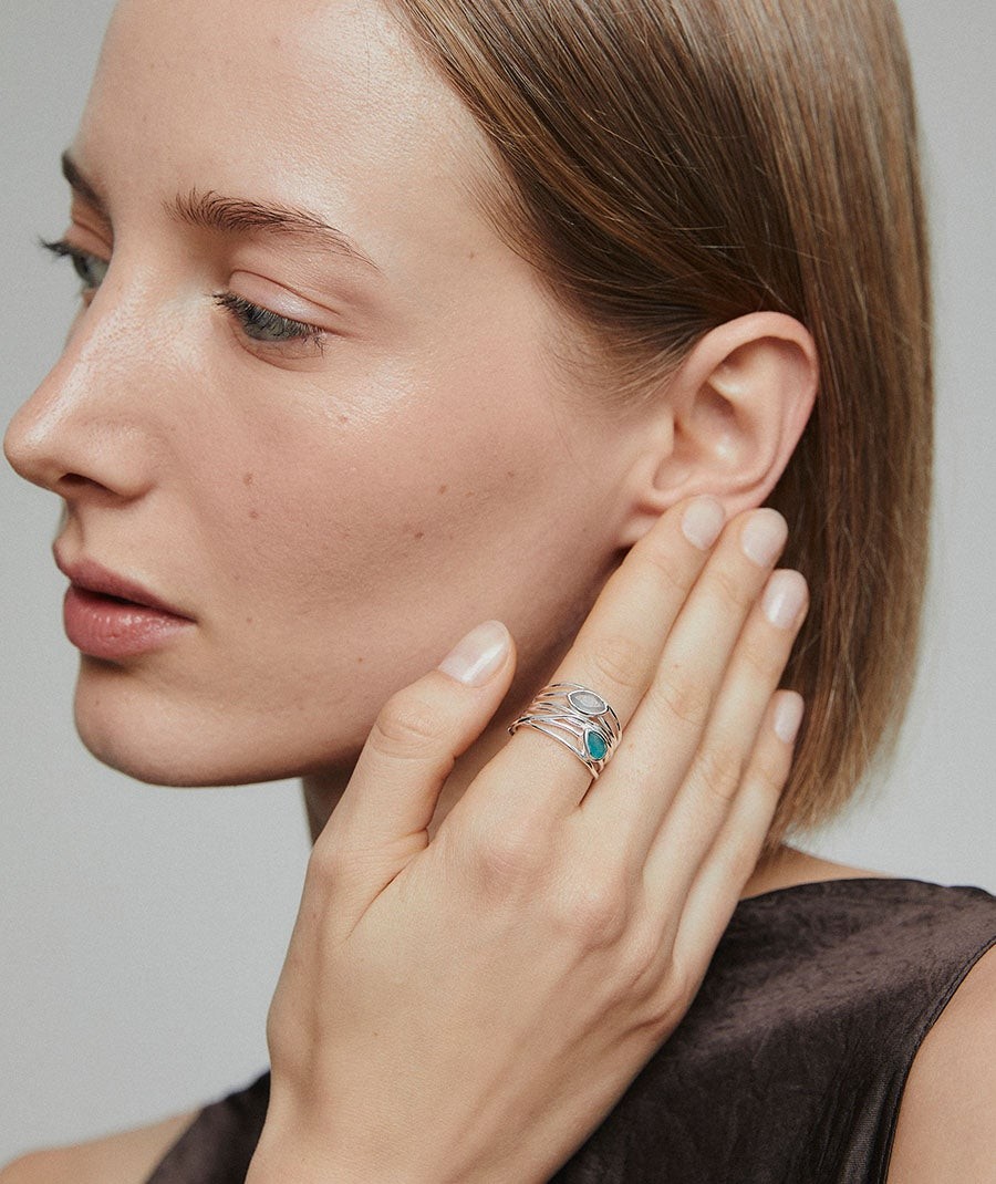 Aqua Ring with Natural Stones