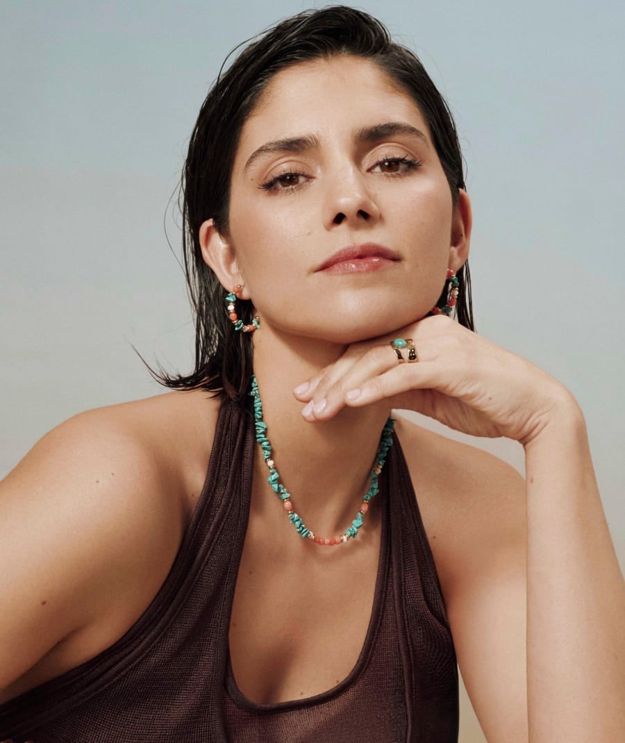 Earrings half hoop Illeta with multicolor natural stones