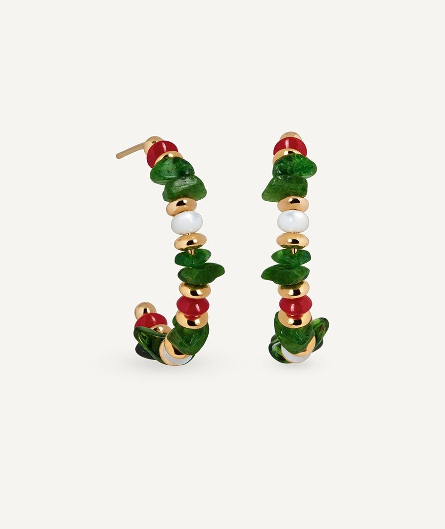 Earrings half hoop Salada multicolor natural stones
