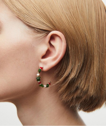 Pendientes medialuna con piedras naturales combinadas Salada multicolor