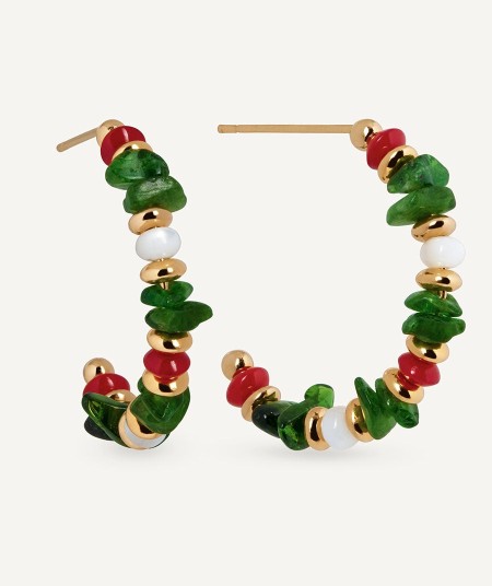 Earrings half hoop Salada multicolor natural stones