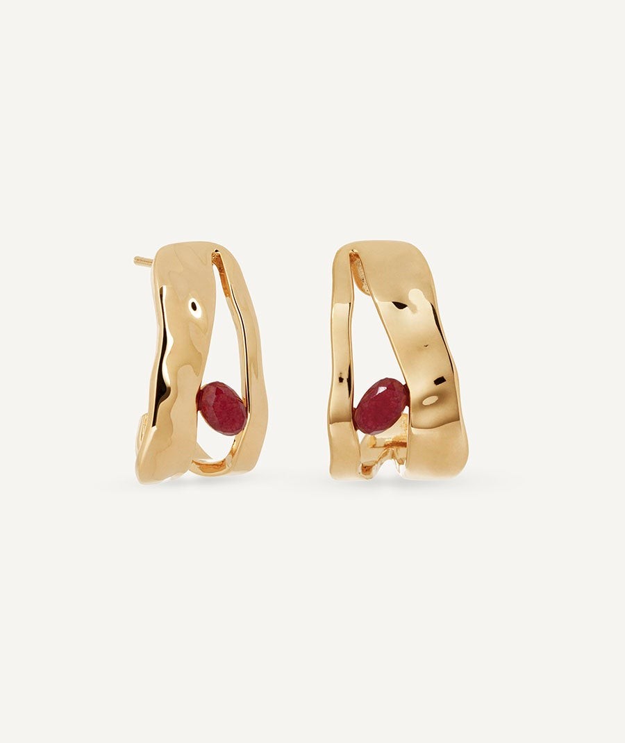 Earrings half hoop Salada with Red Agate