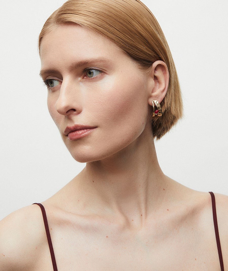 Earrings half hoop Salada with Red Agate