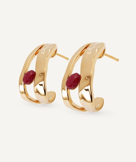 Earrings half hoop Salada with Red Agate