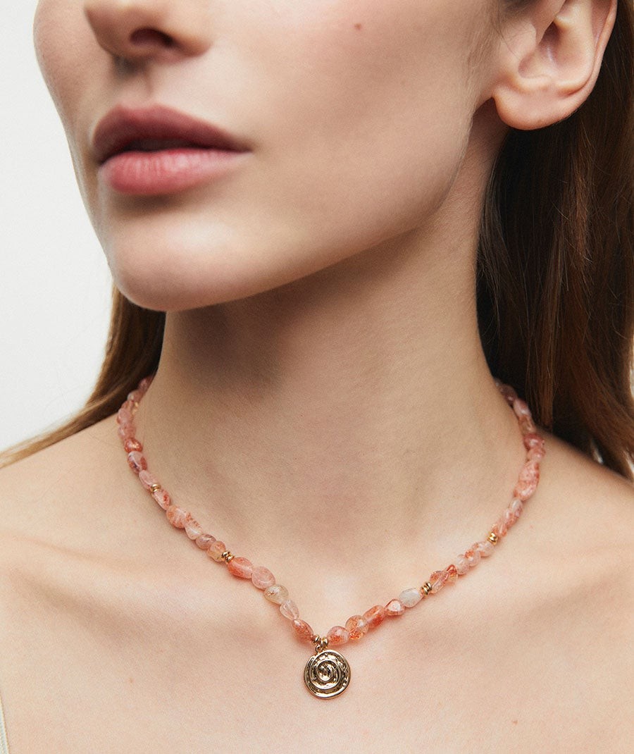 Collar Caracola Petra Heliolita naranja