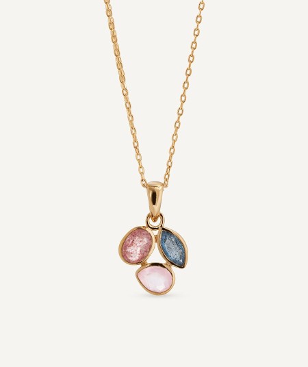 Pendant Triad leaf  with soft-toned natural stones