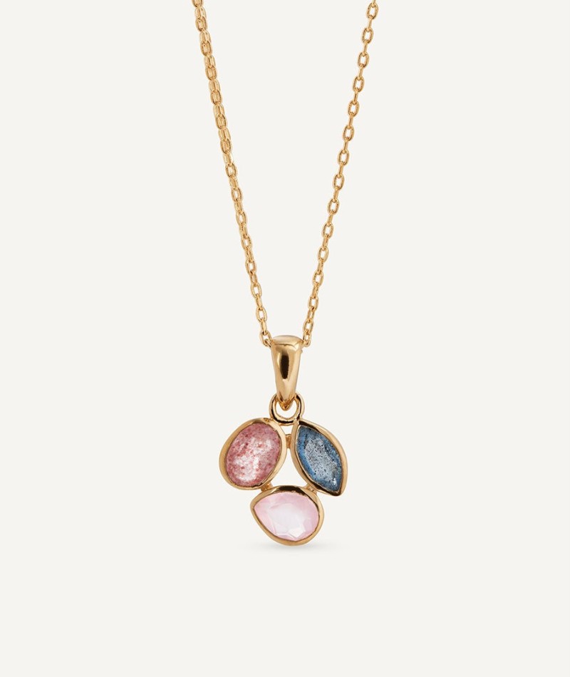 Pendant Triad leaf  with soft-toned natural stones