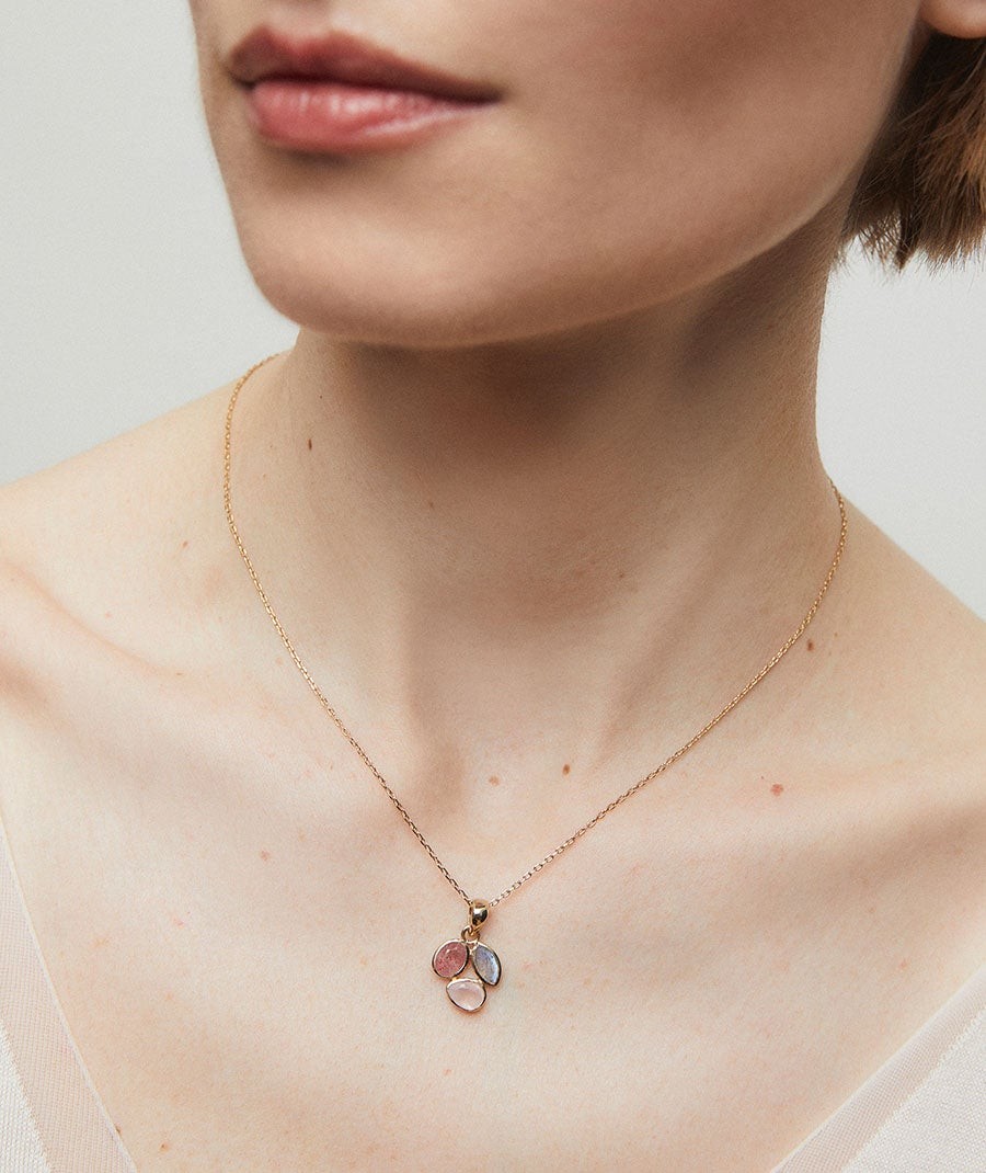 Pendant Triad leaf  with soft-toned natural stones