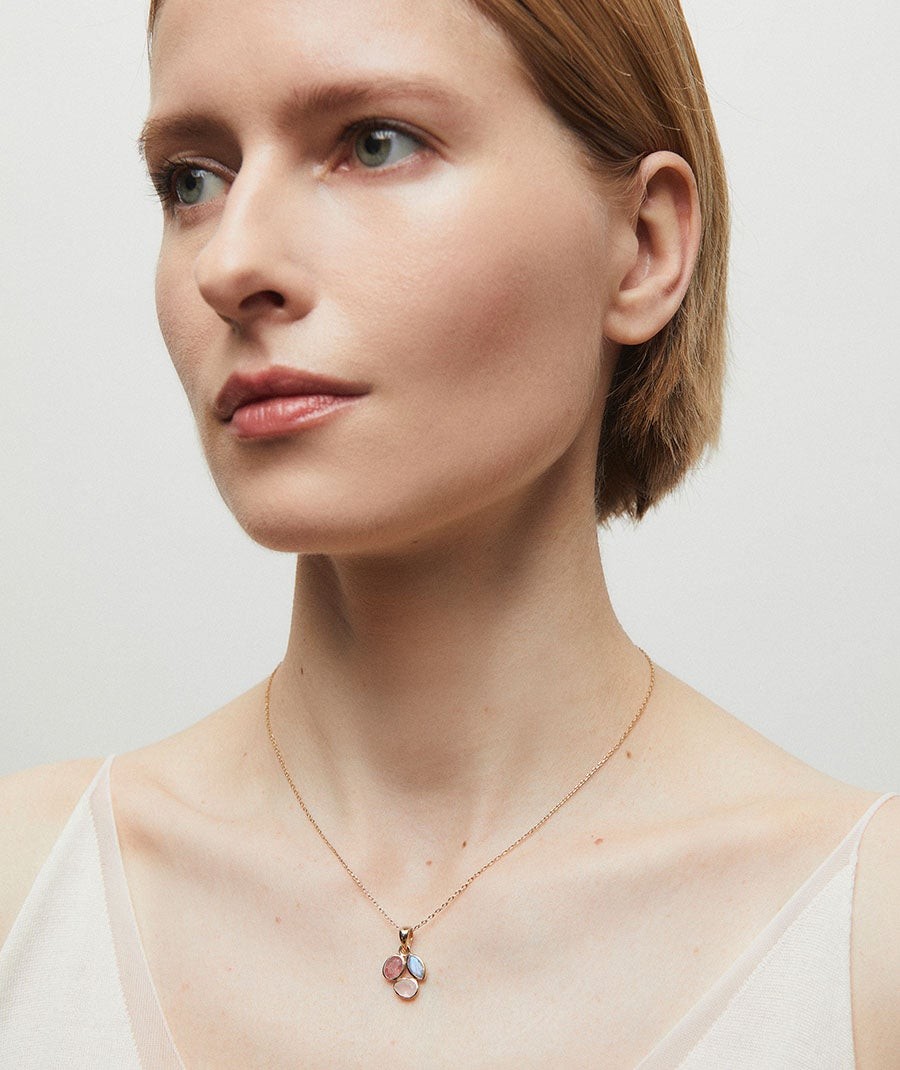 Pendant Triad leaf  with soft-toned natural stones