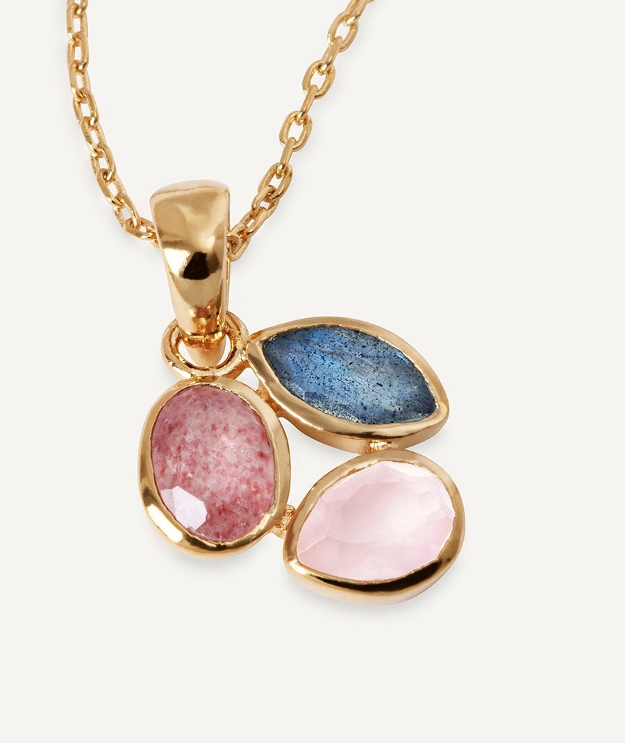 Pendant Triad leaf  with soft-toned natural stones
