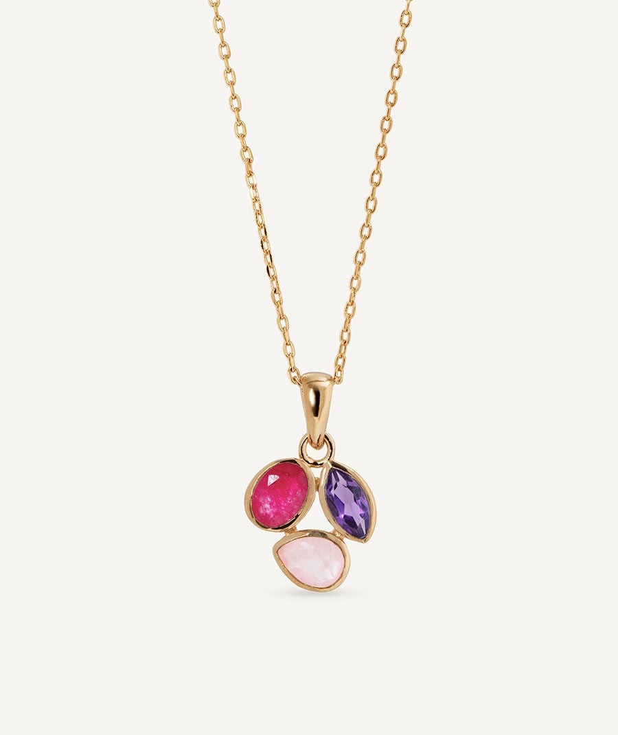 Pendant Triad leaf  with pink natural stones