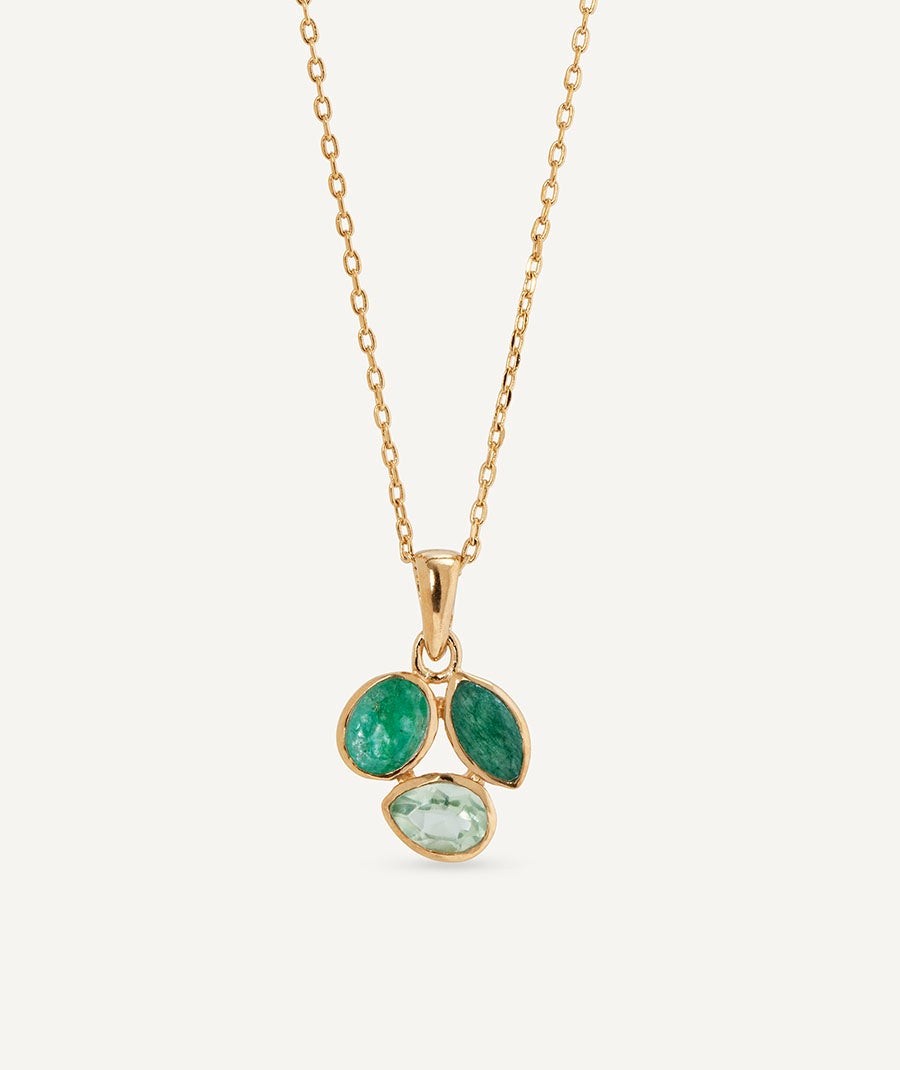 Pendant Triad leaf  with green natural stones