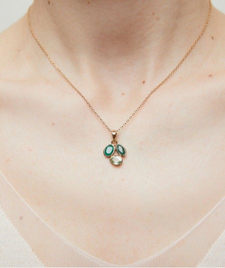 Pendant Triad leaf  with green natural stones