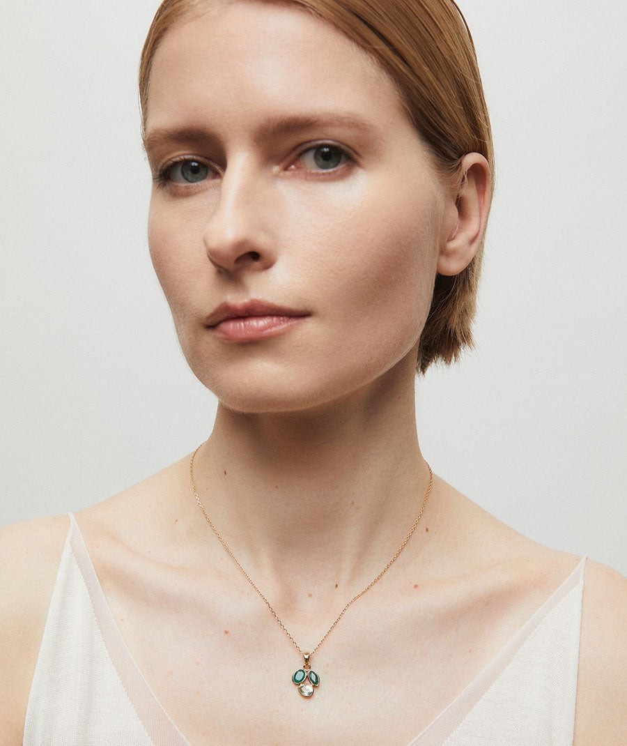 Pendant Triad leaf  with green natural stones