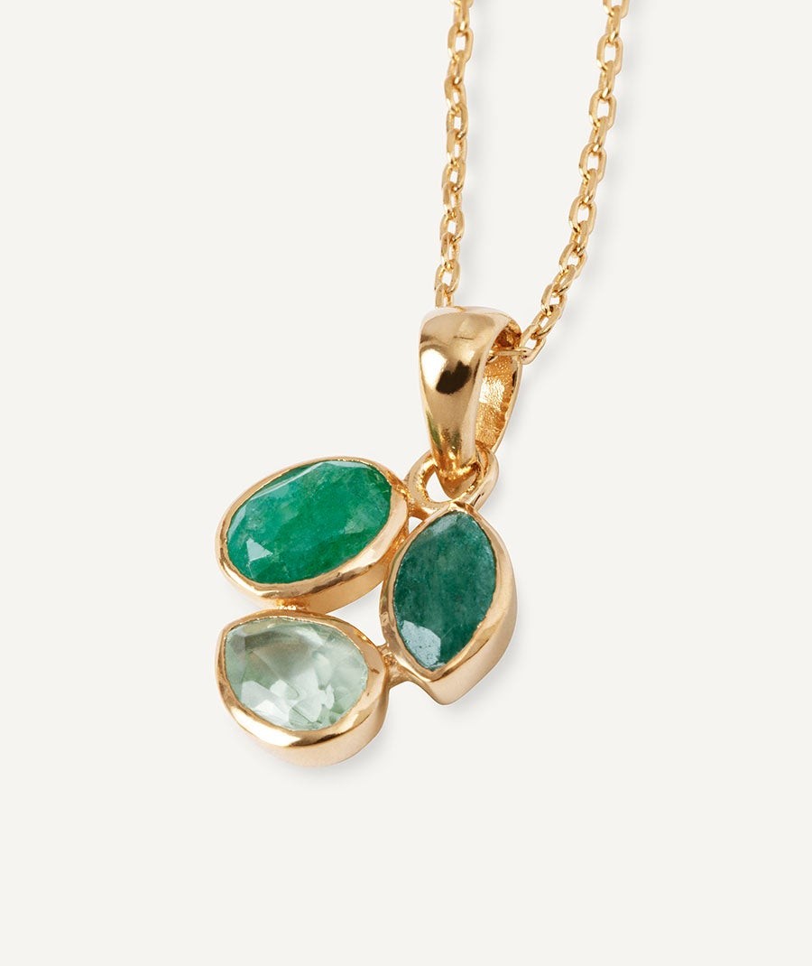 Pendant Triad leaf  with green natural stones