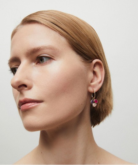 Pendientes  aros Triad con piedras naturales rosadas