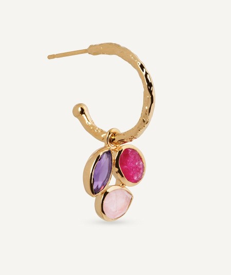 Earrings Triad hoop  with pink natural stones