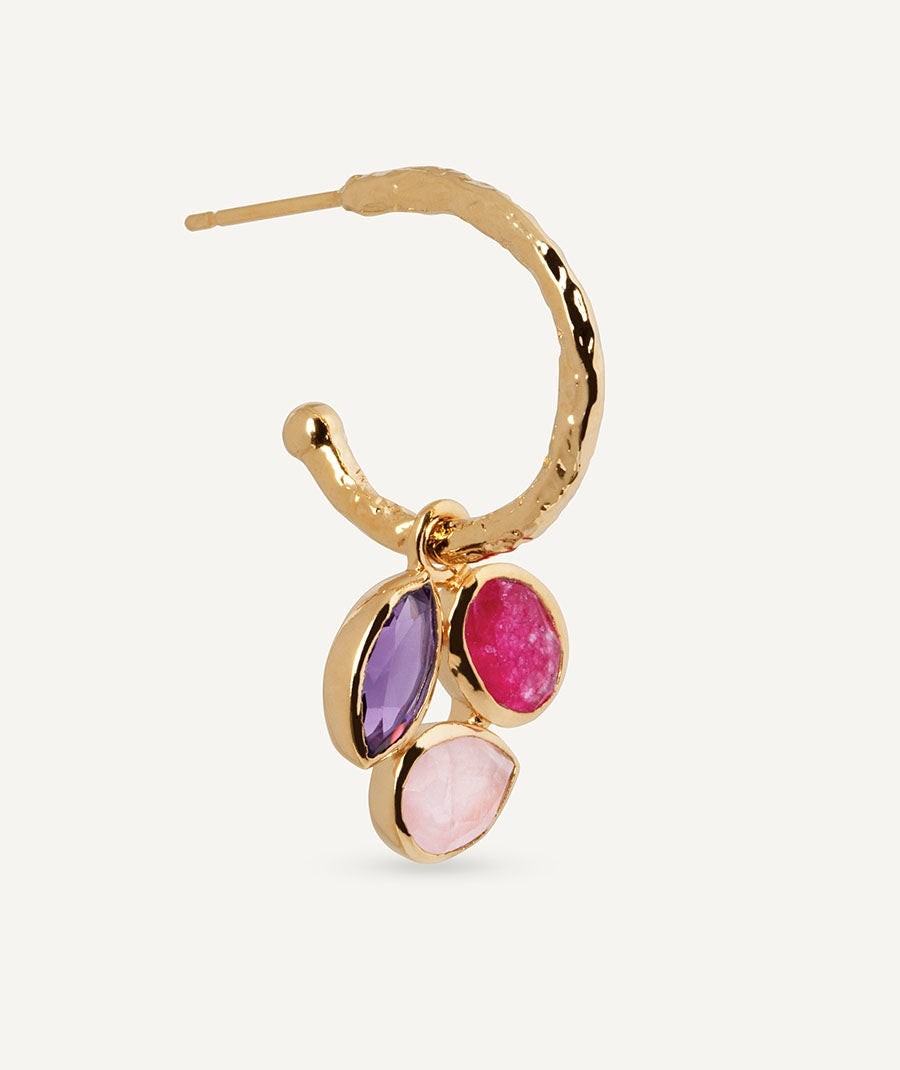 Earrings Triad hoop  with pink natural stones