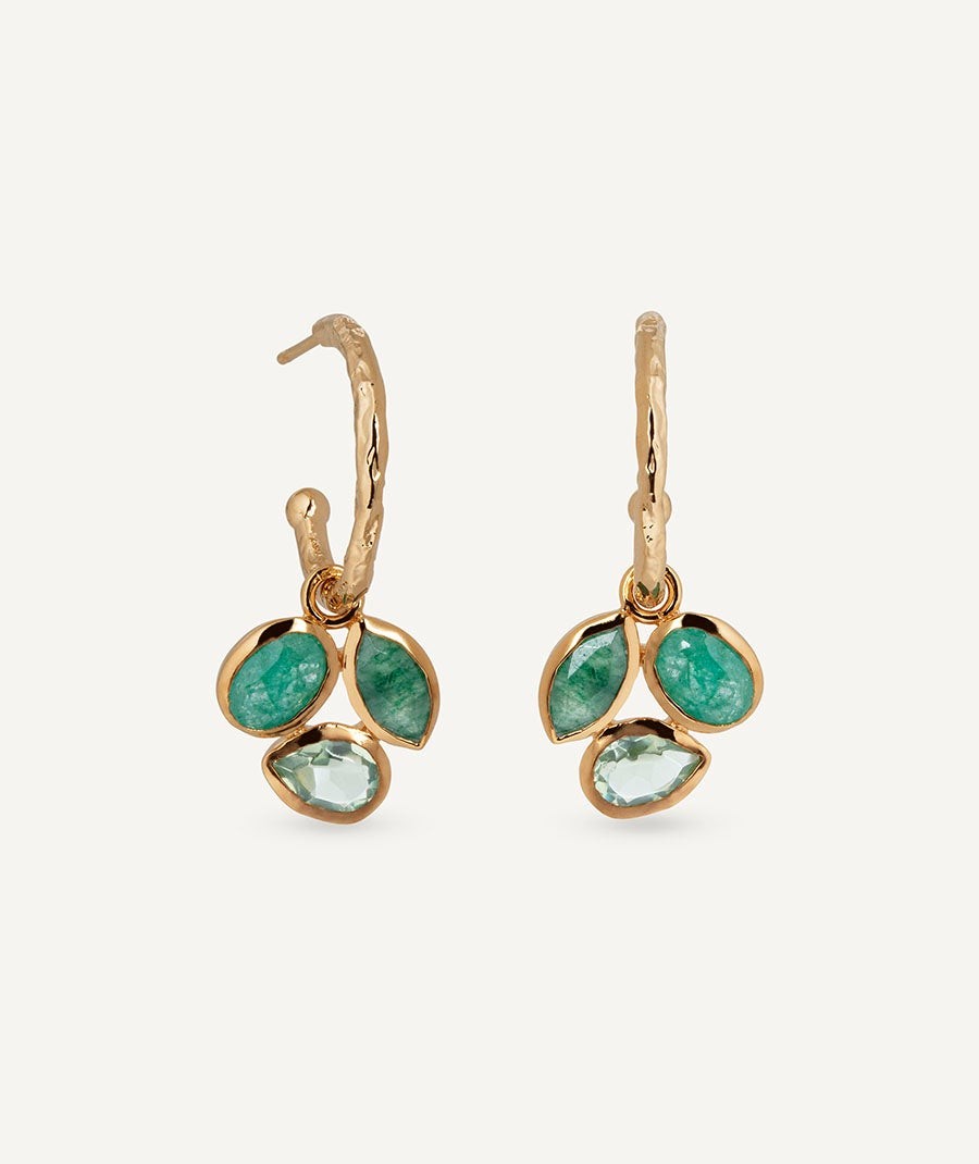 Earrings Triad hoop  with green natural stones