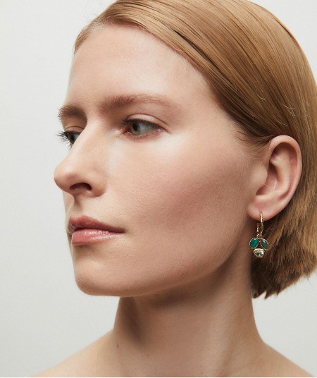 Earrings Triad hoop  with green natural stones