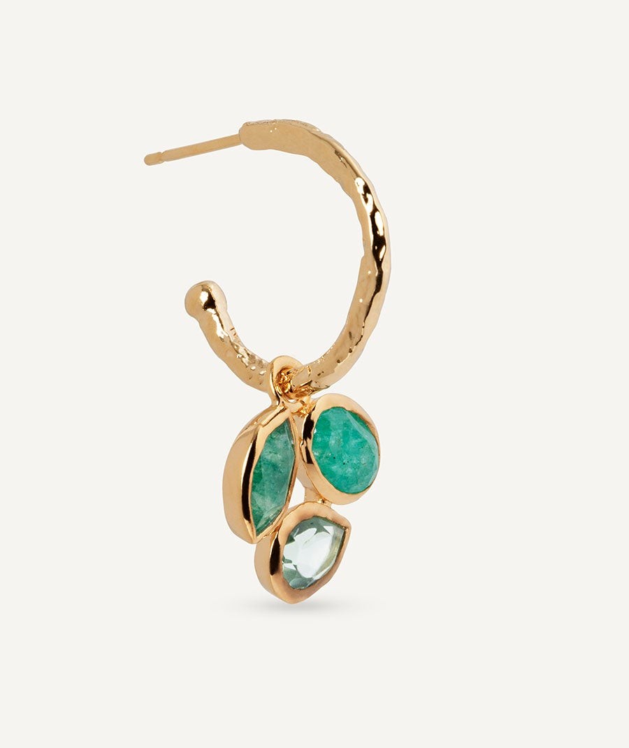 Earrings Triad hoop  with green natural stones
