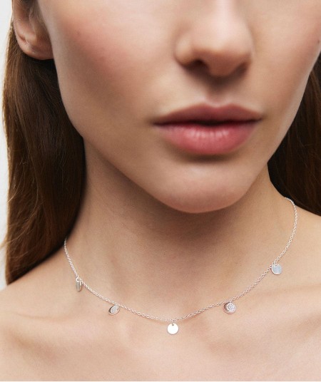 Necklace mini circles Moon with zirconia