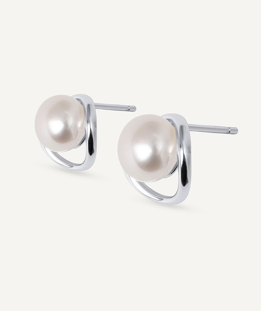Pendientes esfera Ellis con perla cultivada blanca
