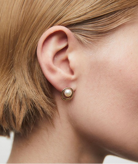 Pendientes esfera Glassé con perla cultivada blanca