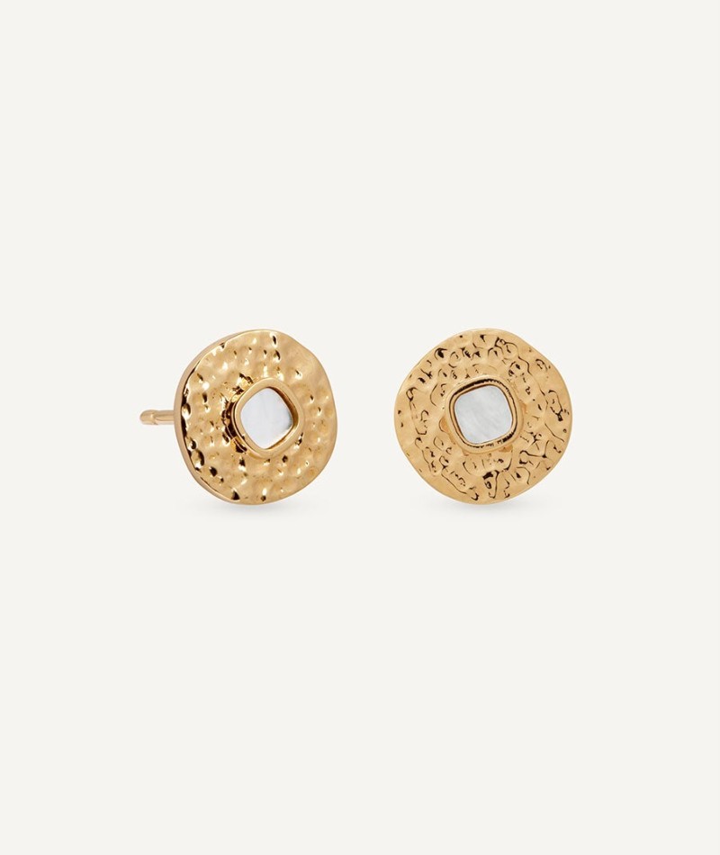 Earrings Circle button Gleam with white mother of-pearl